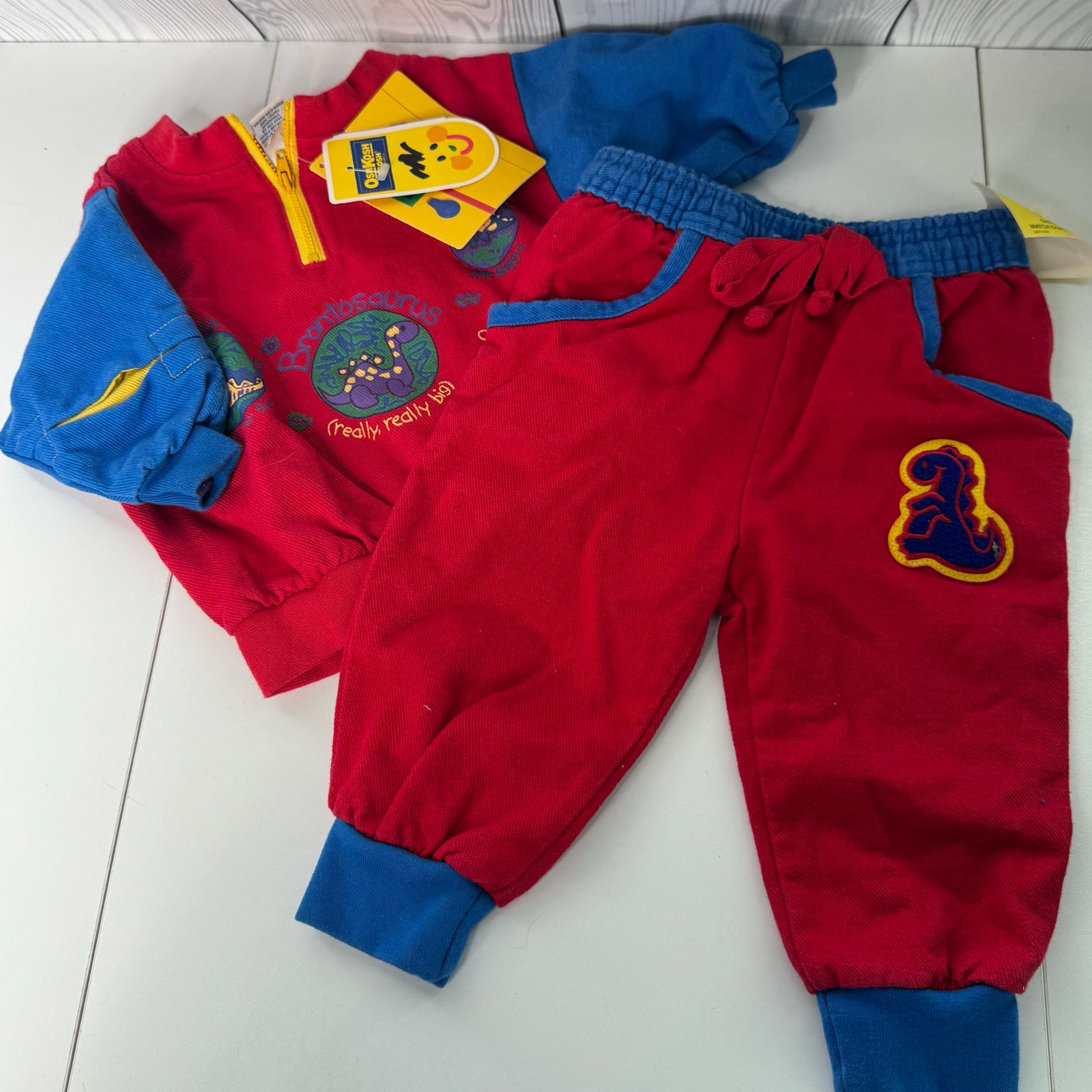 Rare Vintage Oshkosh Bgosh Usa Brontosaurus Sweatshirt Pants Outfit 6-9 Months